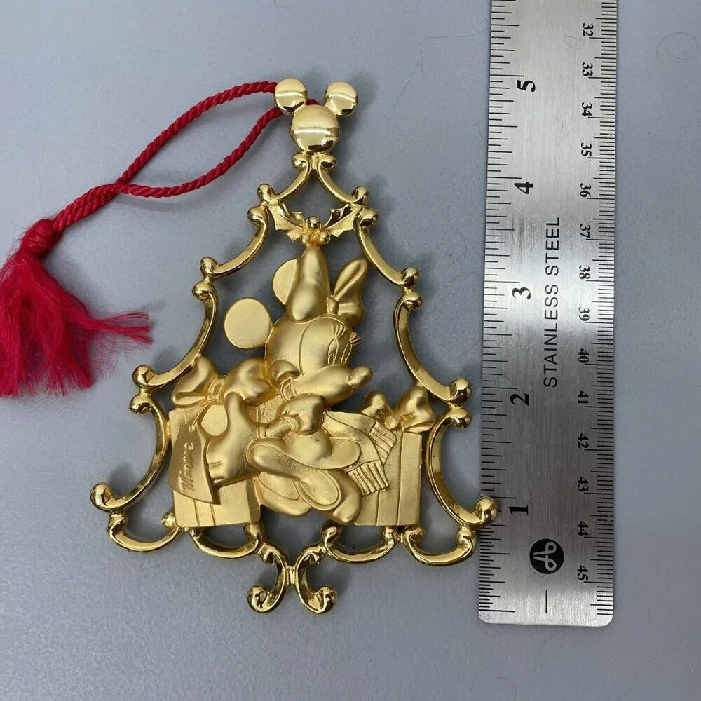 Vintage Disney Minnie Mouse‎ Christmas Tree Ornament Gold Tone Metal